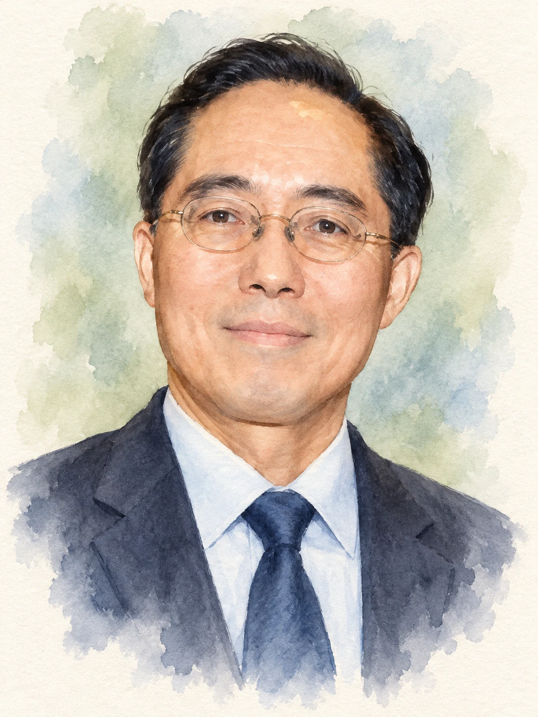 Portrait aquarelle du médecin Richard Z. Cheng, à partir de sa photographie.